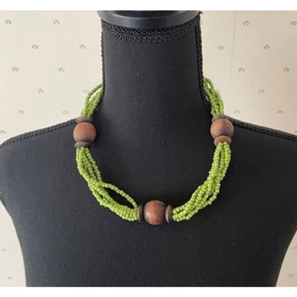 Green Beads Necklace Choker - Picture 1 of 5